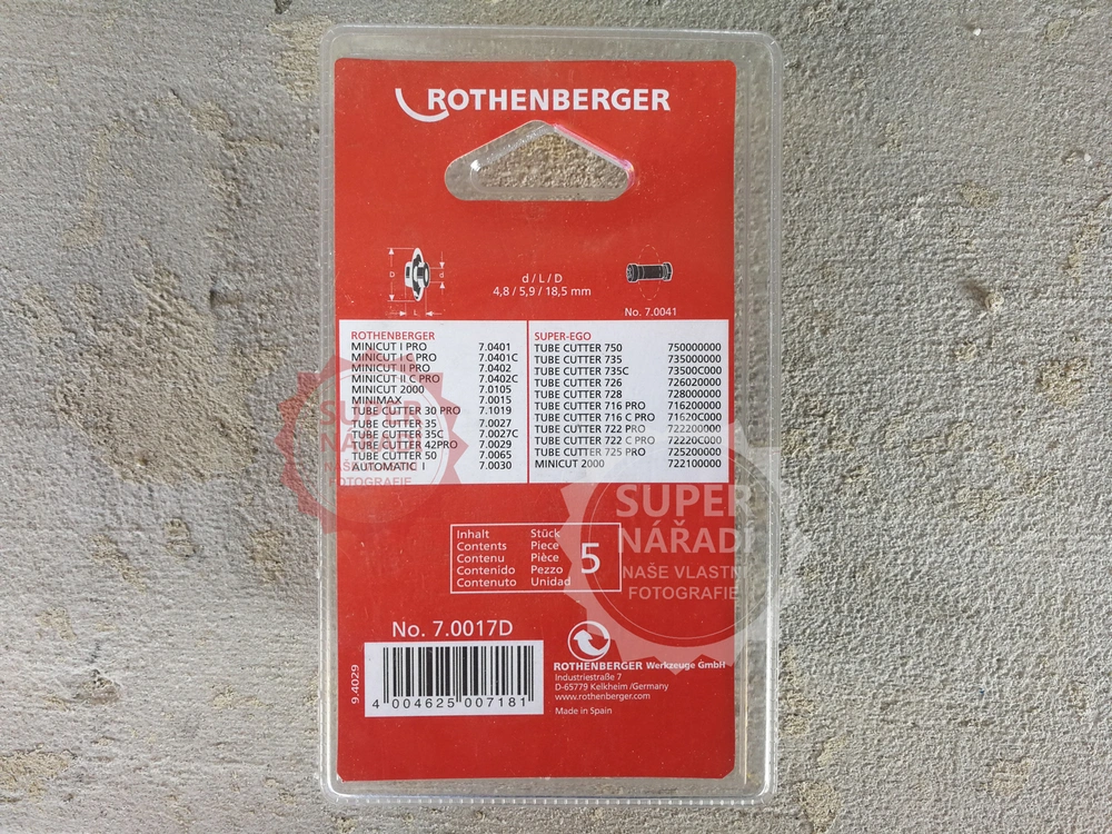 Náhradní řezací kolečka 70017D, 5 ks pro Tube Cutter 35 Rothenberger Cu, Ms, Al, Fe