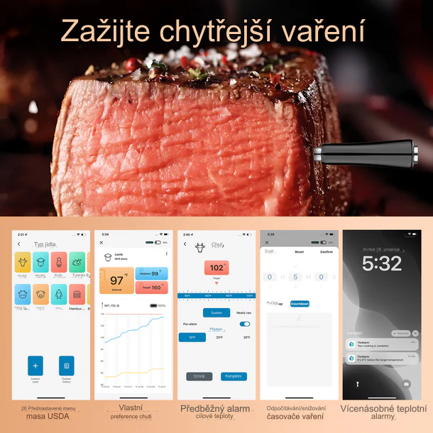 Bezdrátový Bluetooth 5.1 teploměr, BBQ Inkbird INT-11X-B do 90m, nabíjecí sonda