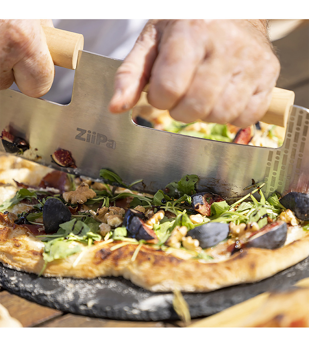 Ziipa Pizza kolébkový kráječ 32 cm Pozzello, 22-009 nerez+dřevo