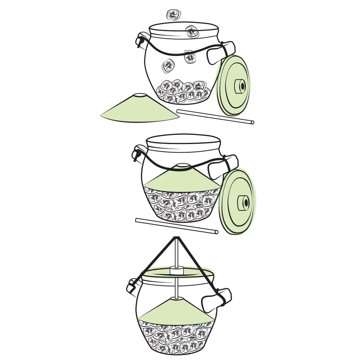 Orion Nakládací keramický hrnec 1,3 l na zeleninu, pickles, hnědý 127601 s gumičkou a vnitřní pokličkou