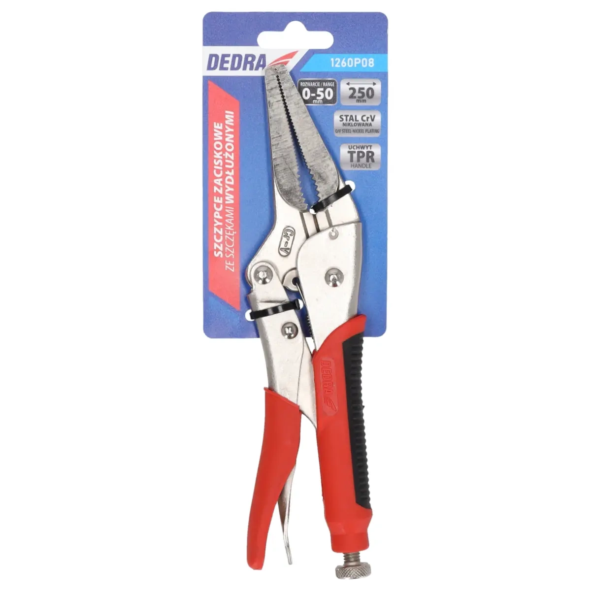 Dedra Upínací kleště prodloužené 230 mm, CRV, TPR rukojeti 1260P08, svářečské, rozsah 0-50 mm