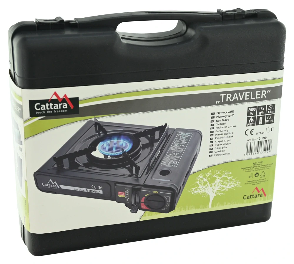 Cattara Plynový cestovní vařič Traveler 13590, 2200W na kartuše CP250, 227g + kufr