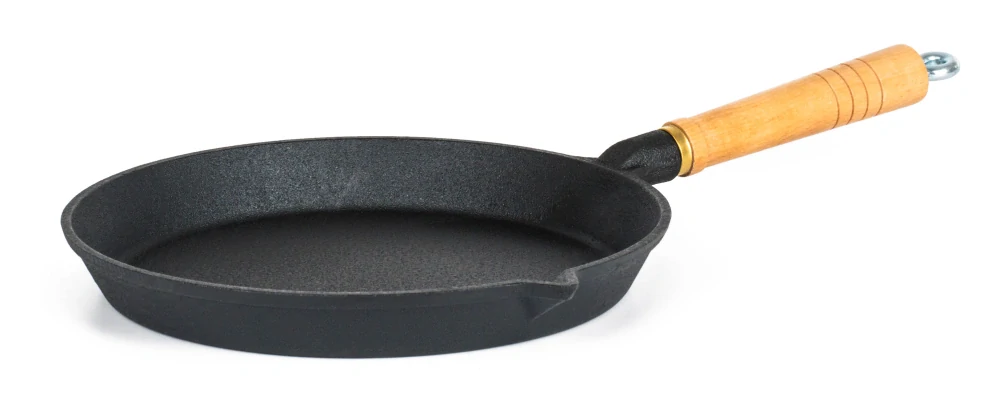 G21 pánev na gril 26 cm, litinová 6353982 s dřevěným madlem, hladká
