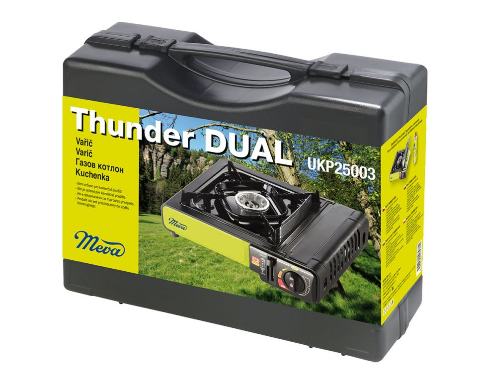 Meva plynový vařič Thunder DUAL UKP25003 na kartuše 227g a PB láhev, černo-zelený