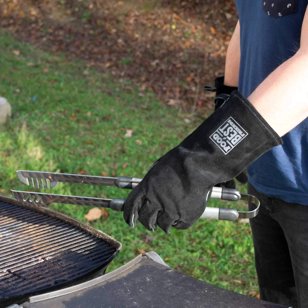 Kožené grilovací rukavice černé vel. 10 BBQ - pár, Food & Best Friends 501736S10 kůže, 36 cm