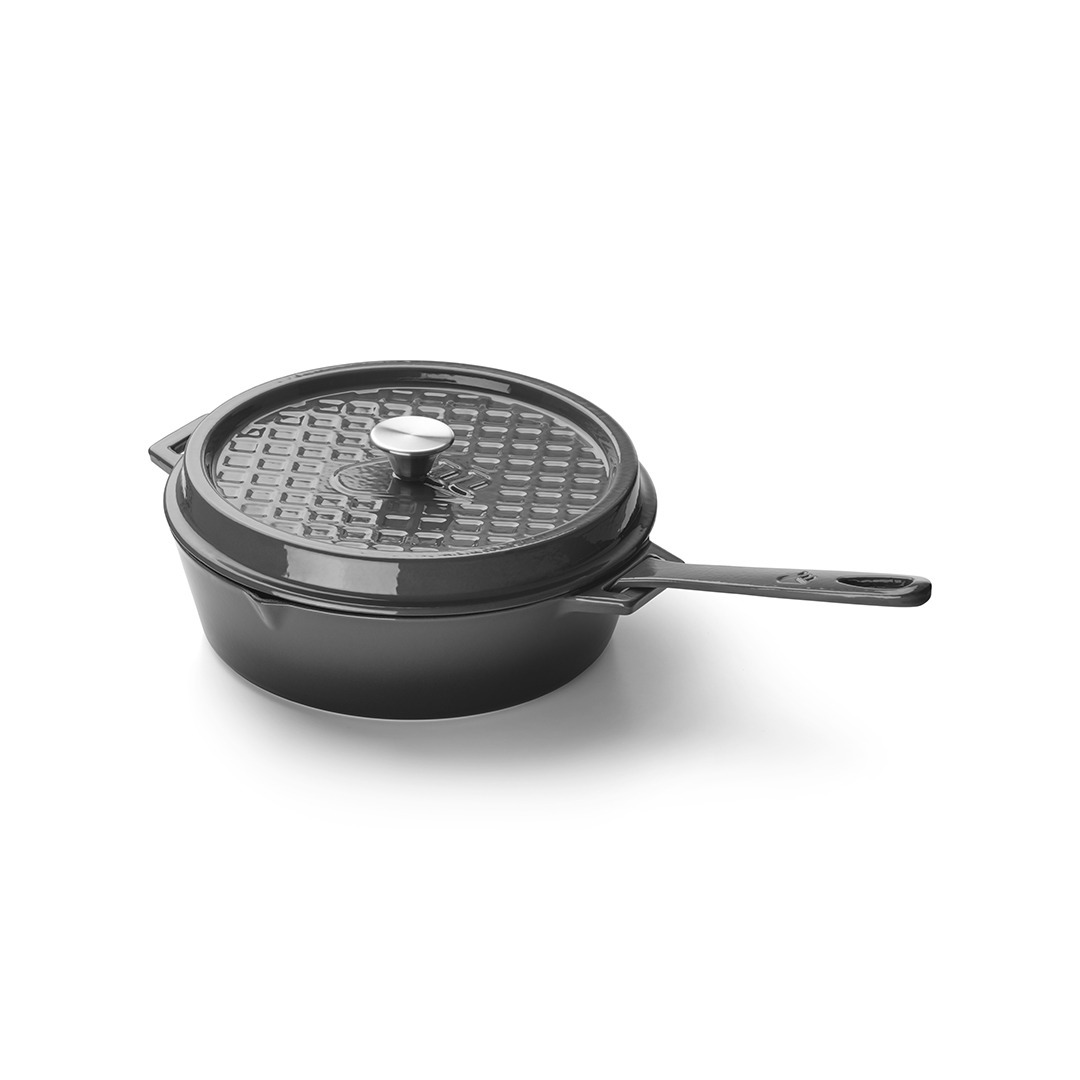 GrandPro hluboká litinová grilovací pánev 25 cm A03001004T, hladká, šedý smalt + poklice, madlo