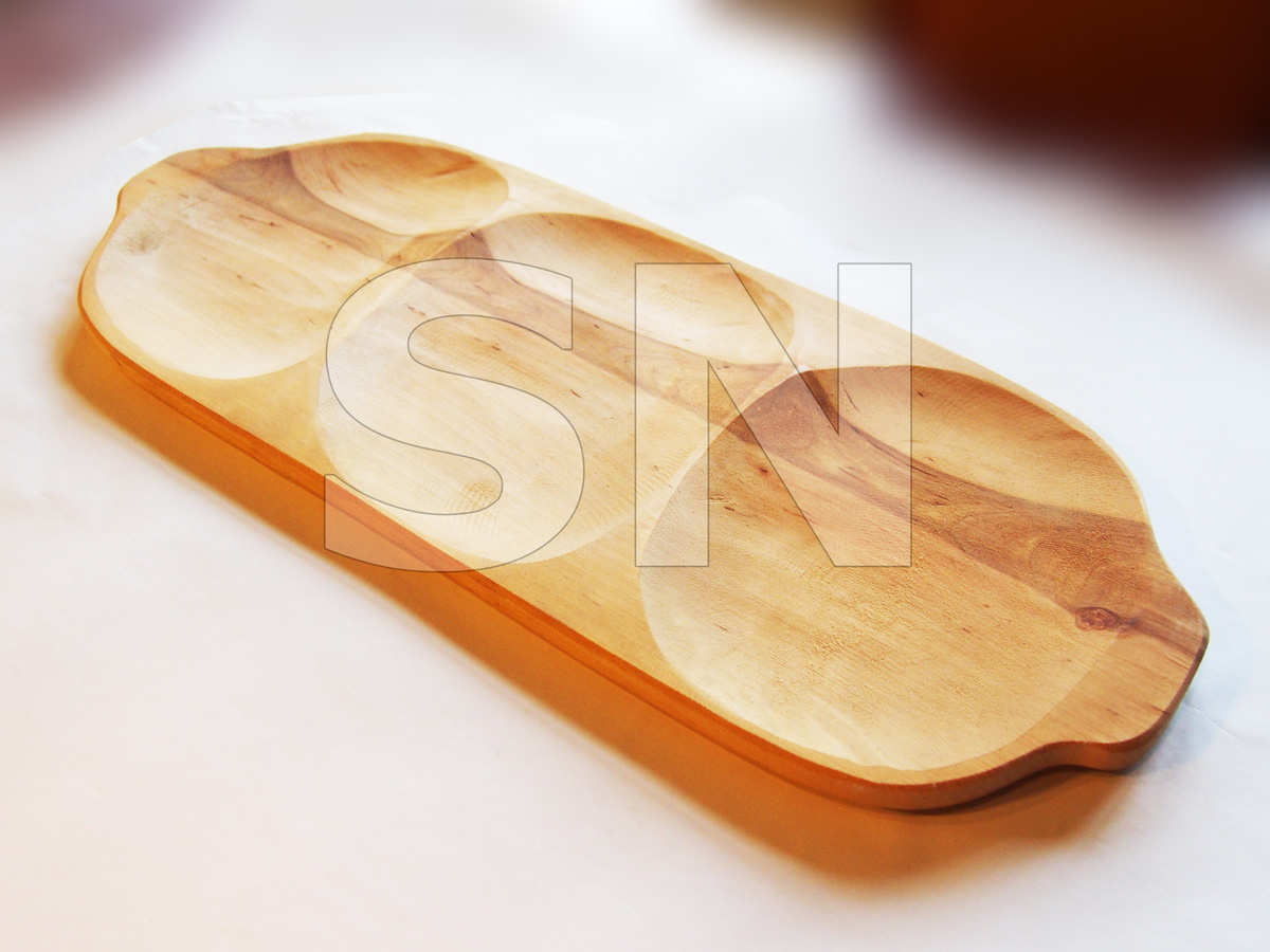 Dřevěný servírovací podnos 60x25cm, 3 prohlubně MGB