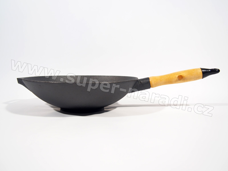 Litinová WOK pánev 30 cm, s dřevěnou rukojetí PWI 4531