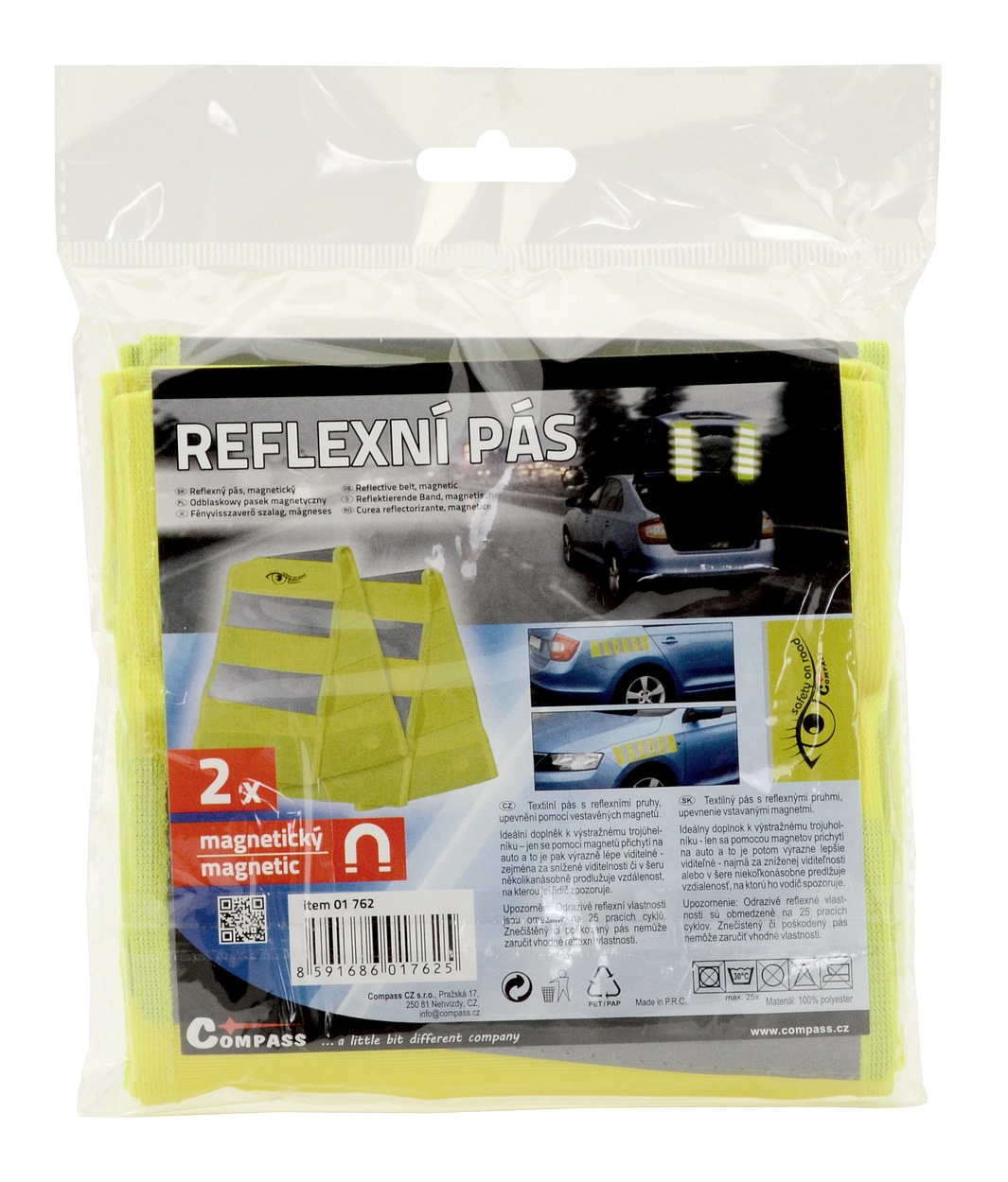 Compass Reflexní pás s magnety žlutý 2ks, 01762, 58x14 cm