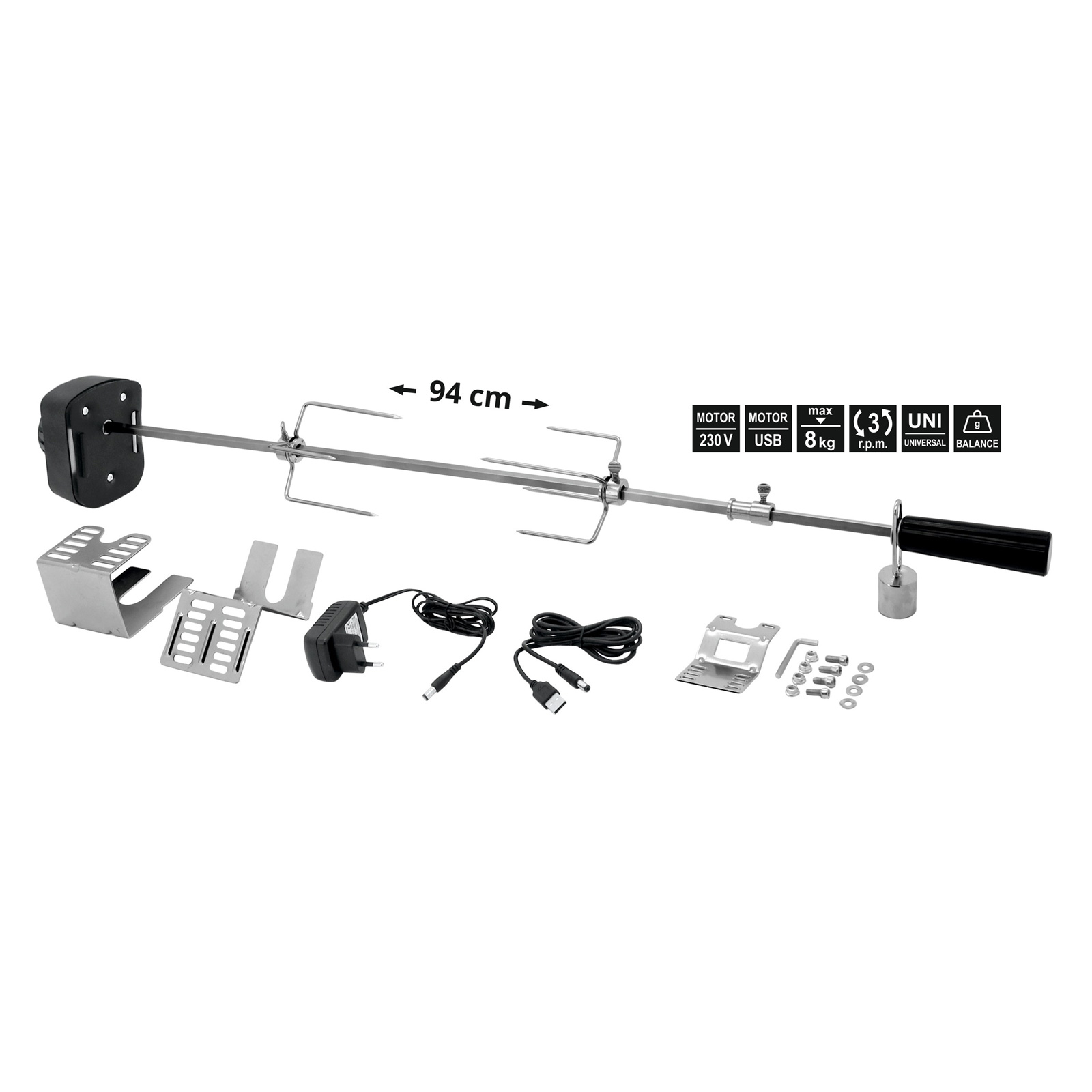 Cattara grilovací jehla 94cm 230V UNI 13053, elektrická s motorkem