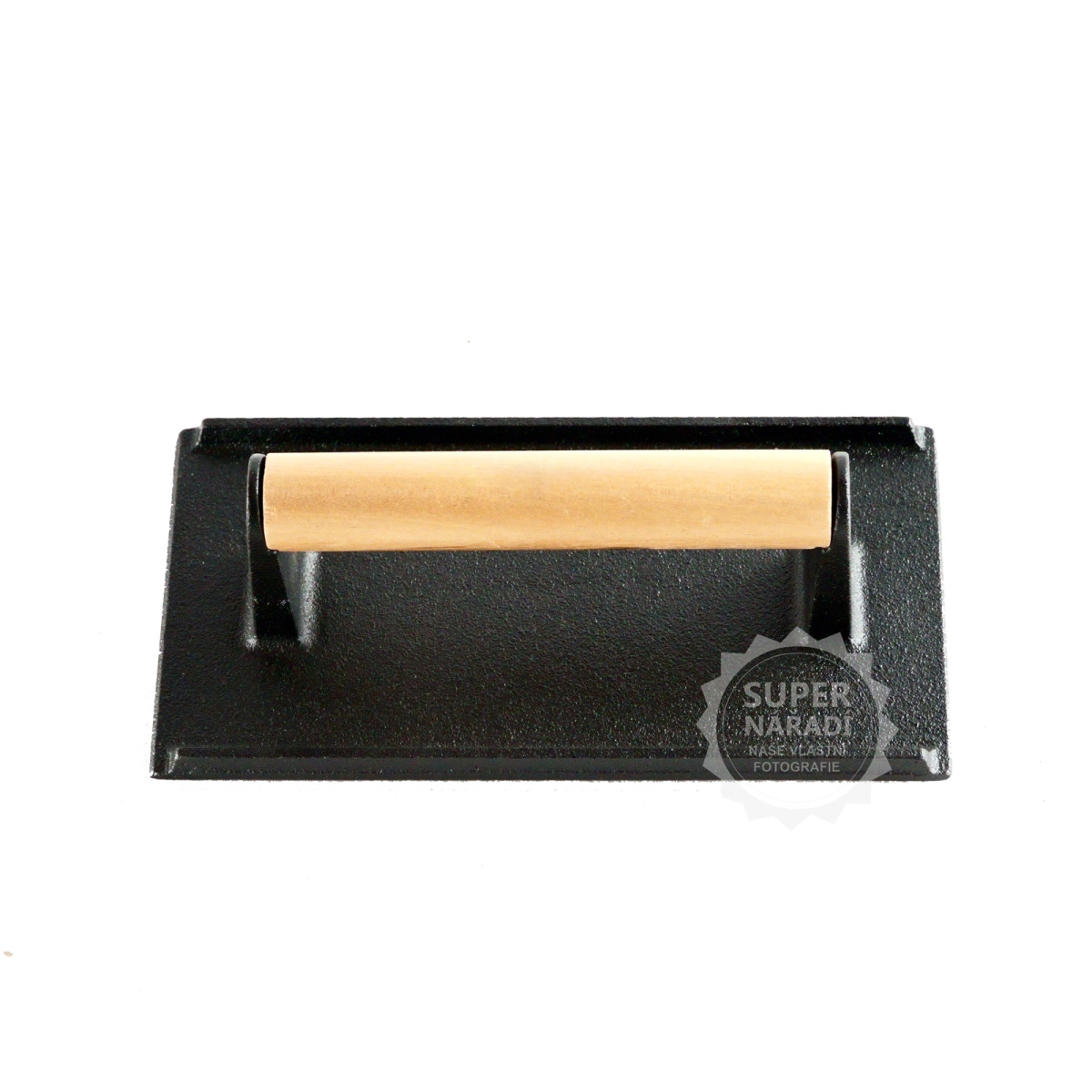 Litinový lis, žehlička na maso a burgery 21x11x7cm s dřevěnou rukojetí PWI Burger Press 4650