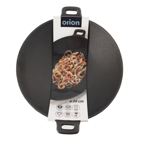 Orion pánev litina Wok 30 cm, 112989 masivní litinová pánvička