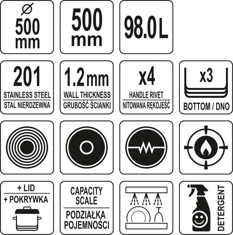 Yato Hrnec vysoký 98 l, 50x50cm YG-00020 nerezový s poklicí