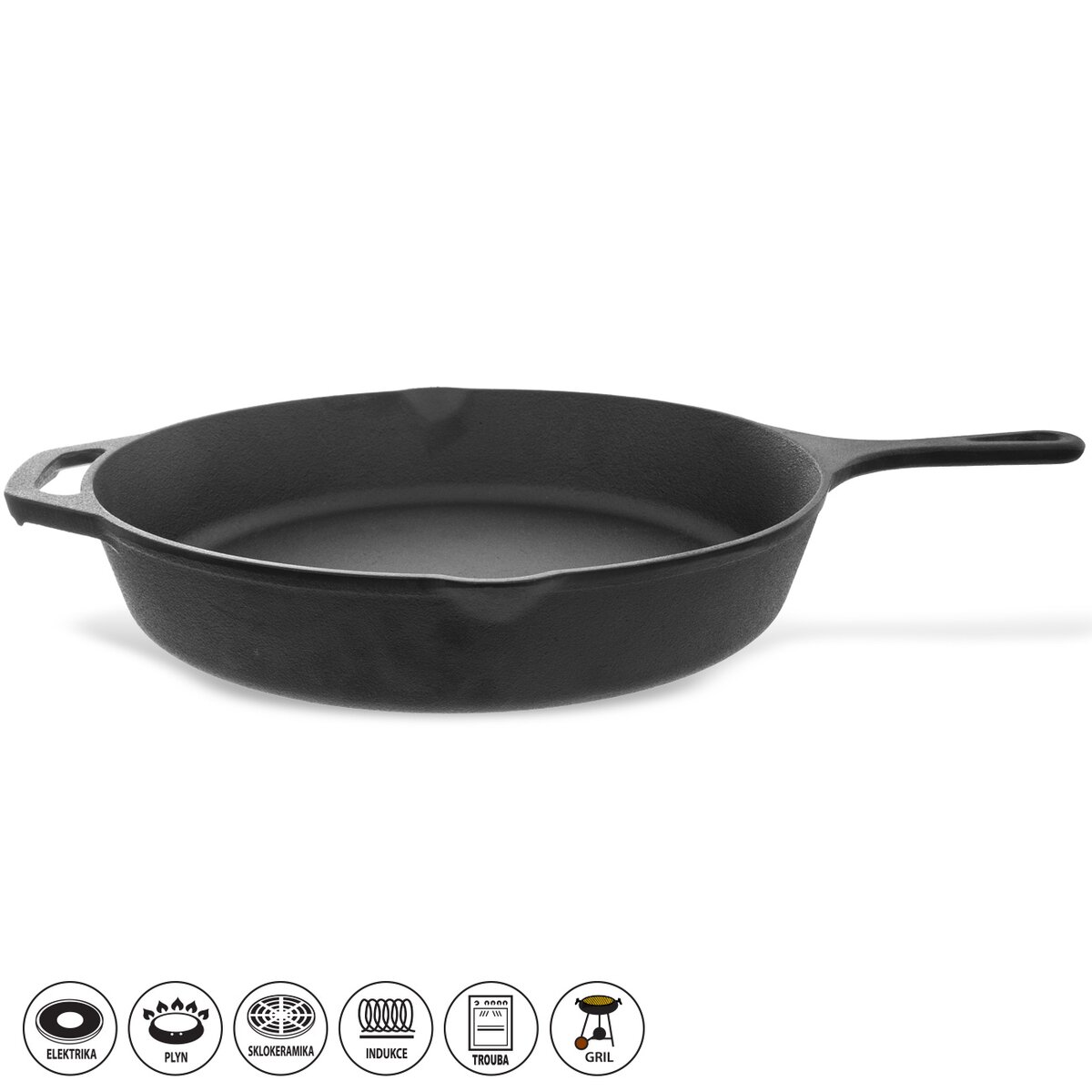Orion Pánev Litina 30 cm 112988 krátké a dlouhé madlo, hladké dno