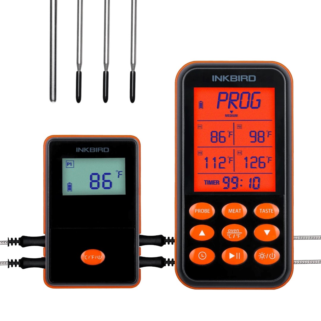 Digitální dálkový teploměr IRF-4S / 300m Inkbird + 2 sondy do udírny, grilu USB-C voděodolný