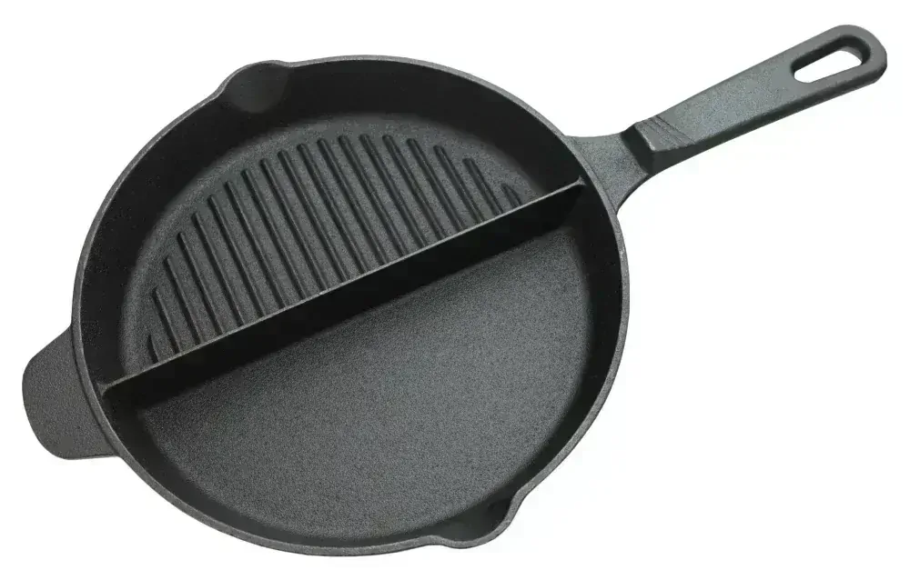 Cattara Grilovací pánev DUO LITINA 25 cm 13061, dělená, hladká-vroubky s madlem