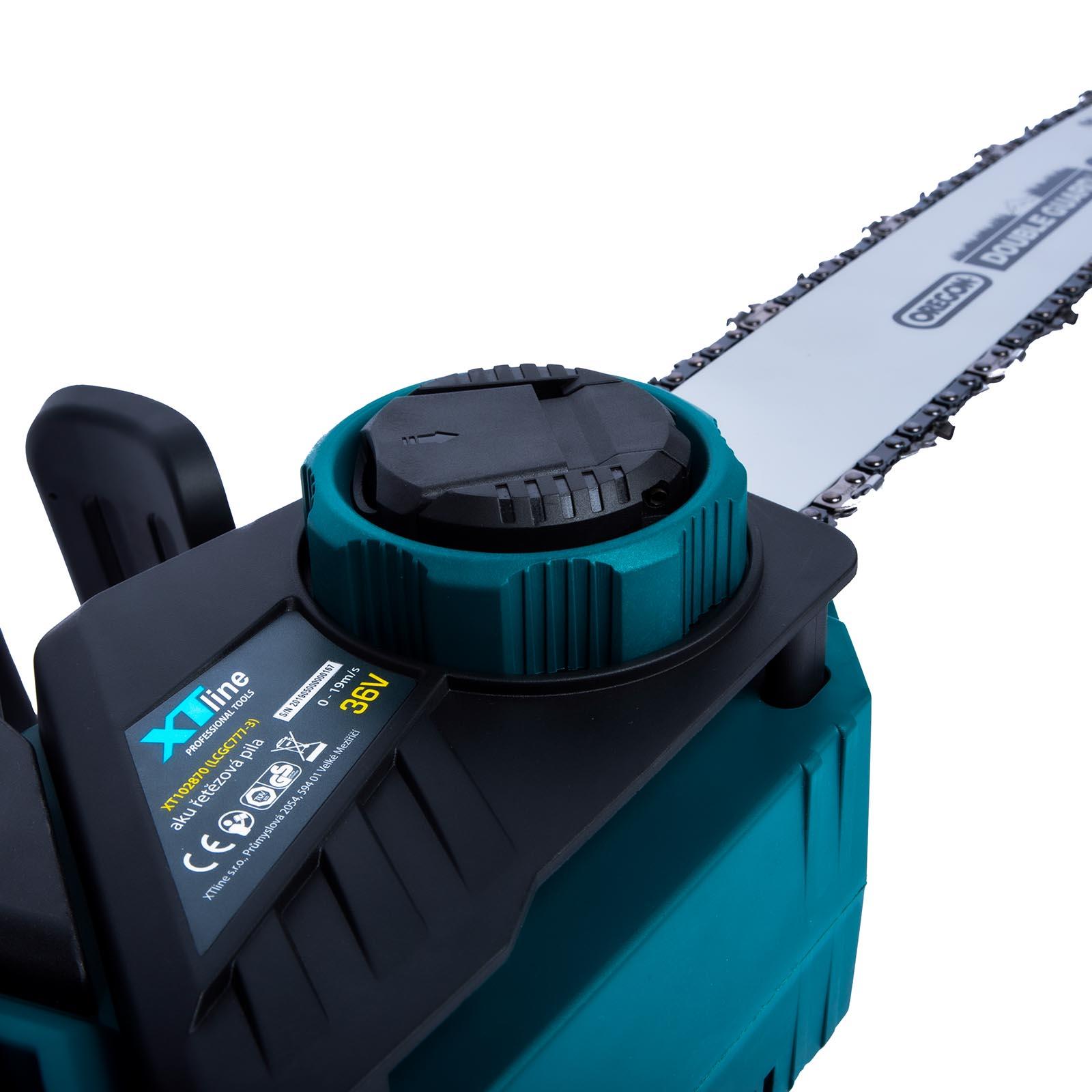 Aku řetězová bezuhlíková pila 36 V, 350 mm + 2x baterie 4.0 Ah + nabíječka XTLINE XT102870-2B4