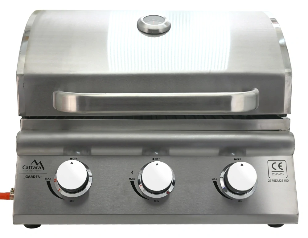 Cattara gril plynový Garden stolní 9,6 kW, nerezový 14100, 3 hořáky s víkem, polo-vestavný