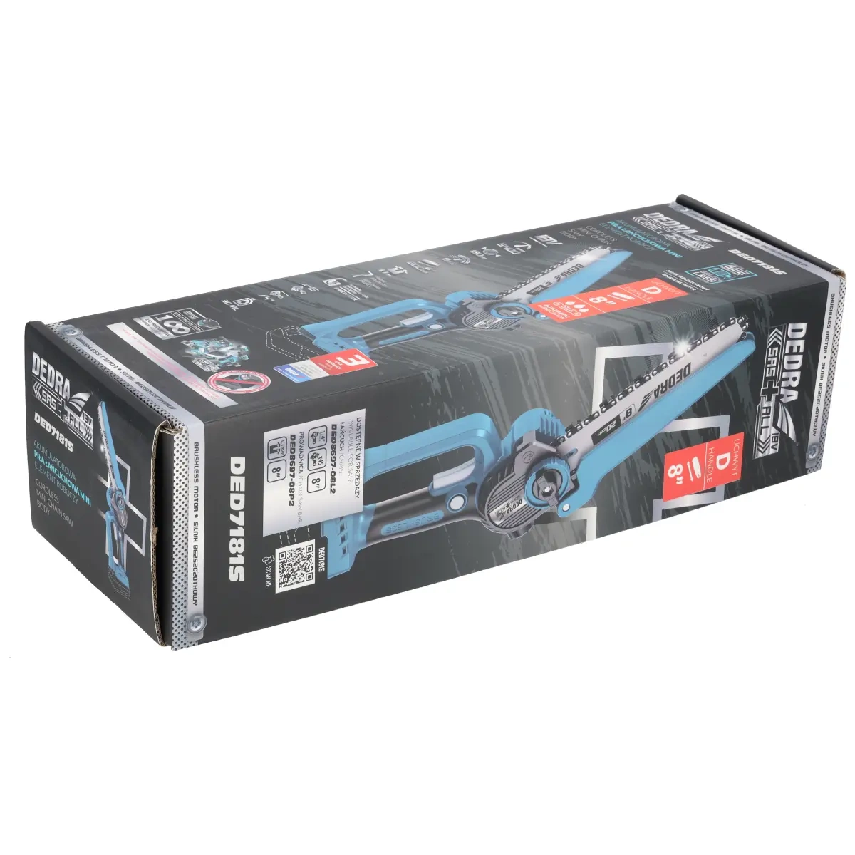 Dedra Mini Aku 18V řetězová pila 8" DED7181S, 200 mm lišta, SAS+ALL