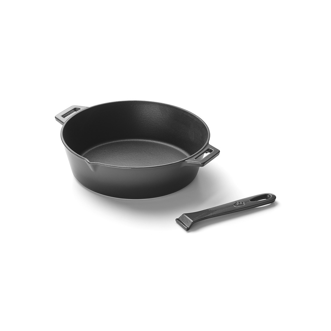 GrandPro hluboká litinová grilovací pánev 25 cm A03001004T, hladká, šedý smalt + poklice, madlo