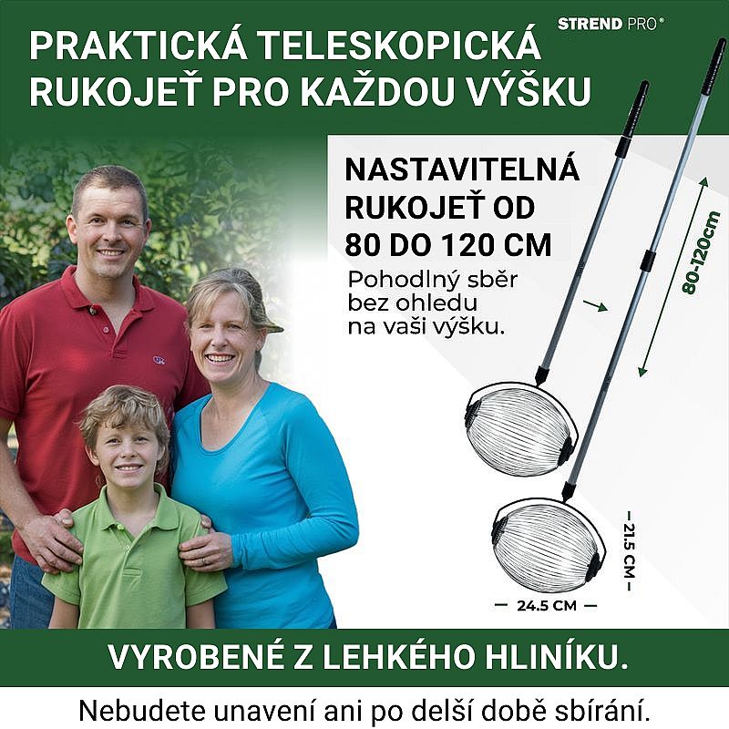 Strend Pro OD-50206 sběrač na ořechy a ovoce s teleskopickou ALU násadou 80-120 cm, 211970