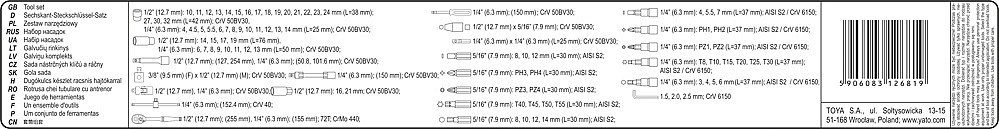 YATO Gola sada 1/2", 1/4" + příslušenství 94 ks YT-12681