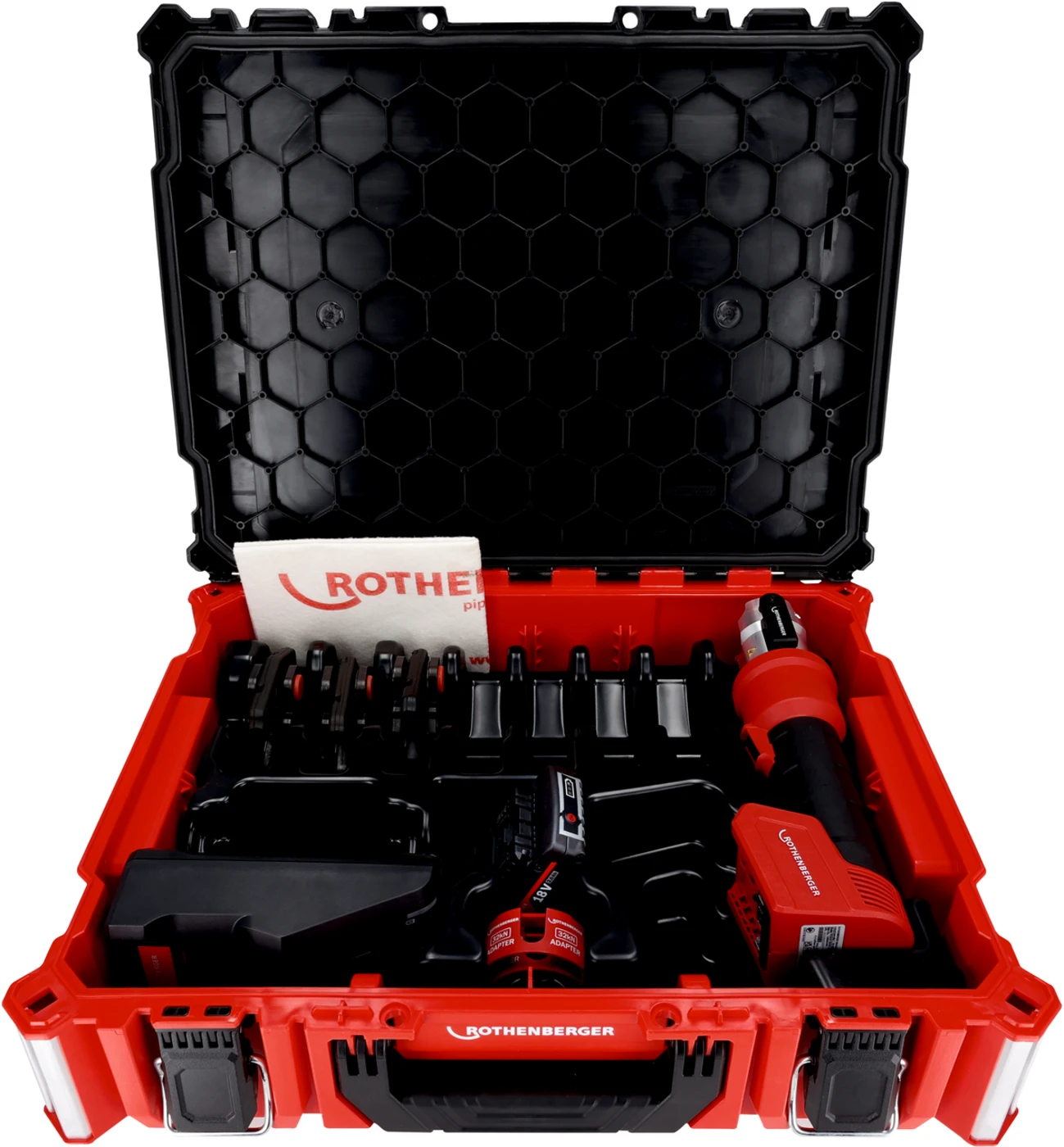 Rothenberger Lis na trubky ROMAX Nano SET 1x2Ah AMPShare + čelisti iJAW M 15-22-28, 32 kN do 110 mm, 1000005492 L-BoXX
