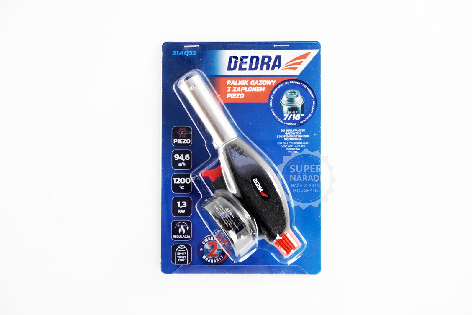 Dedra Plynový hořák 20 mm 1,3 kW piezo 31A032 1200°C na odtlačné ventilové kartuše 227g