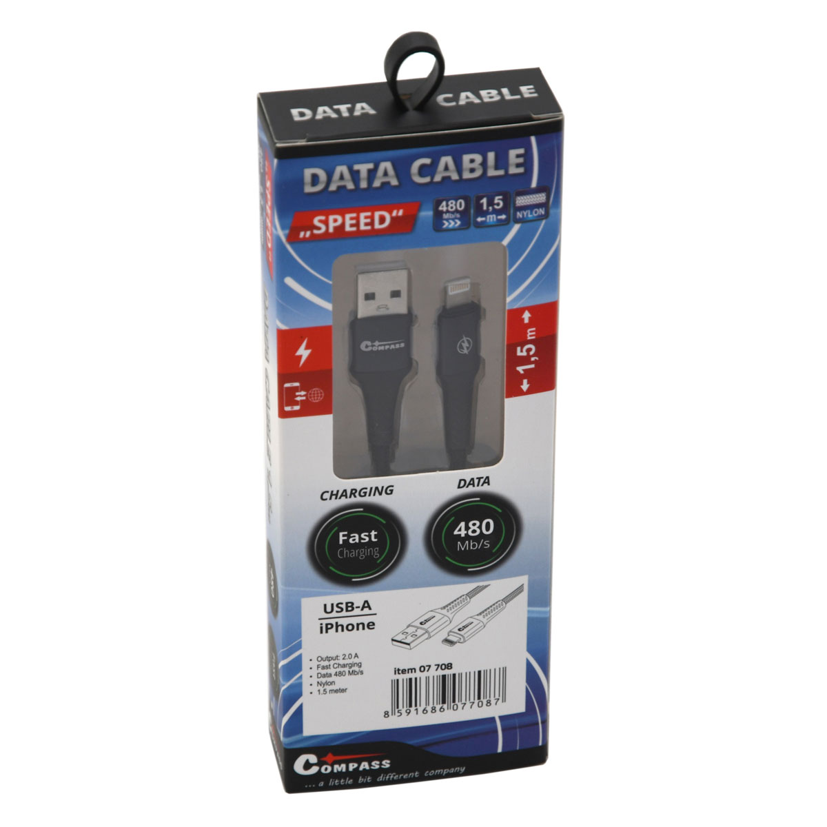 Datový a nabíjecí kabel SPEED USB-A / iPhone 480 Mb/s 1,5m Compass 07708