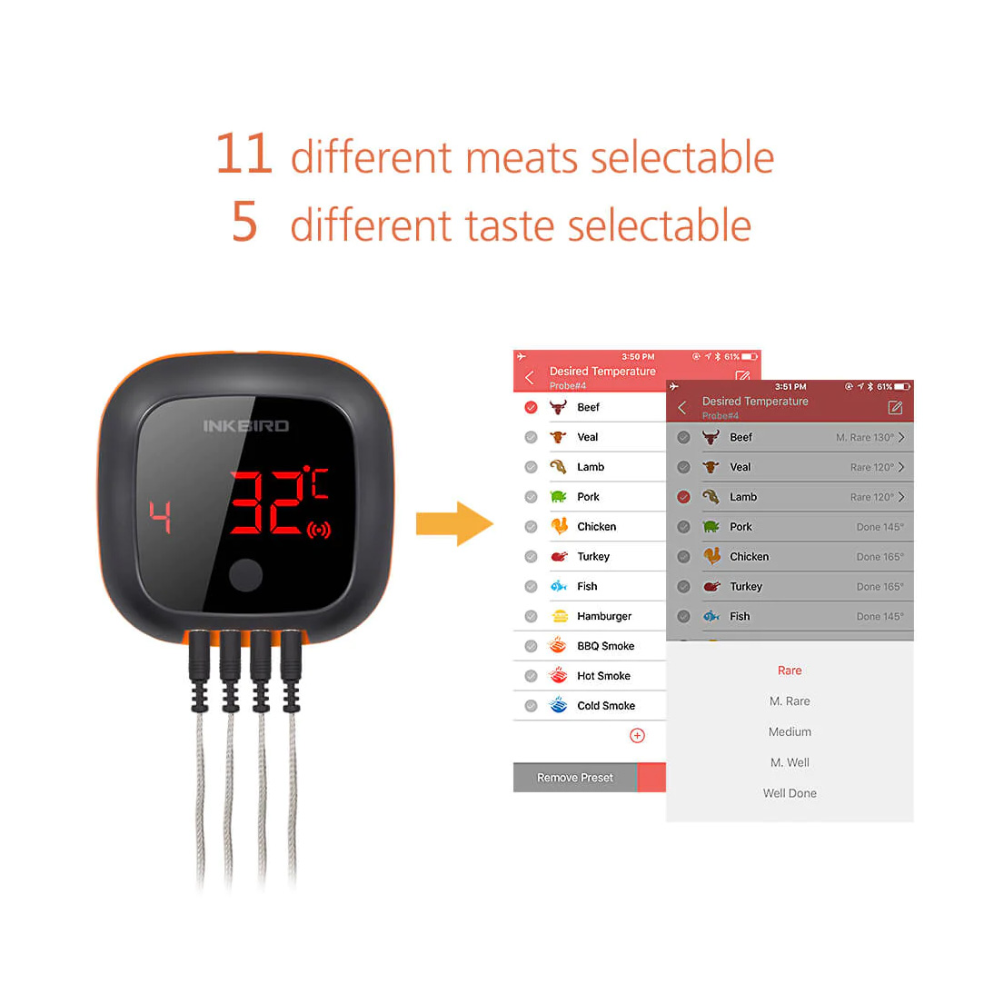Bluetooth teploměr IBT-4XS Inkbird + 4 drátové sondy do masa, udírny - magnetický