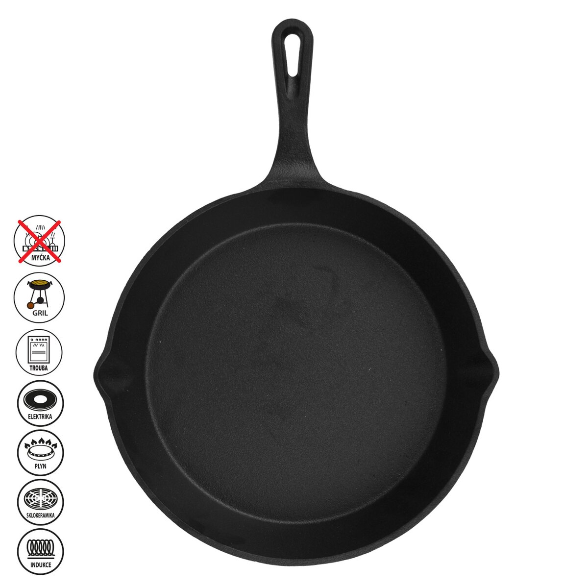 Orion Pánev Litina 25 cm 112975 s madlem, hladké dno