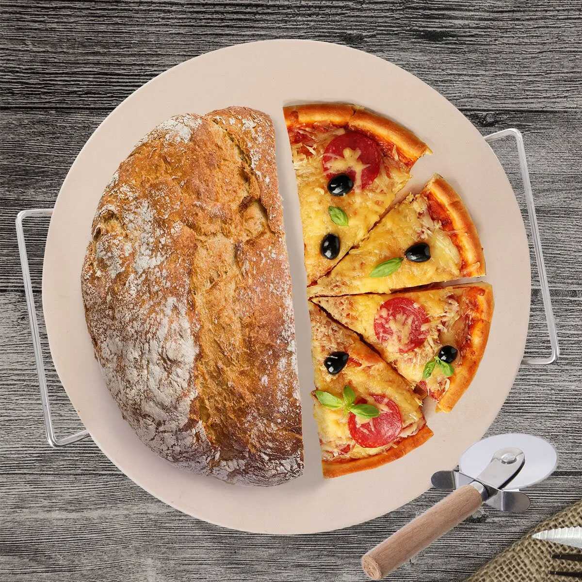Orion Kámen na pečení pizzy 123778, 33 cm kamenina, nosič + kráječ