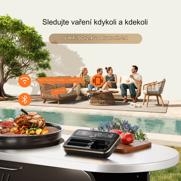 Inkbird bezdrátový teploměr WiFi & Bluetooth 100m BBQ, LCD displej INT-12-BW