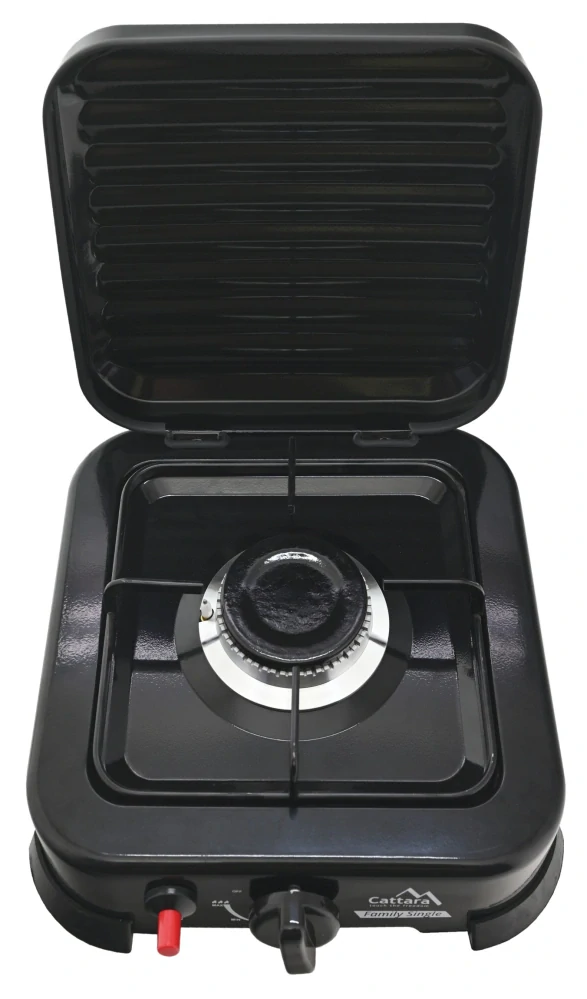 Cattara Plynový vařič 2,2 kW Traveler FAMILY SINGLE, 13595 černý + víko, piezo, 30 mbar, 1 hořák AOTE-6001