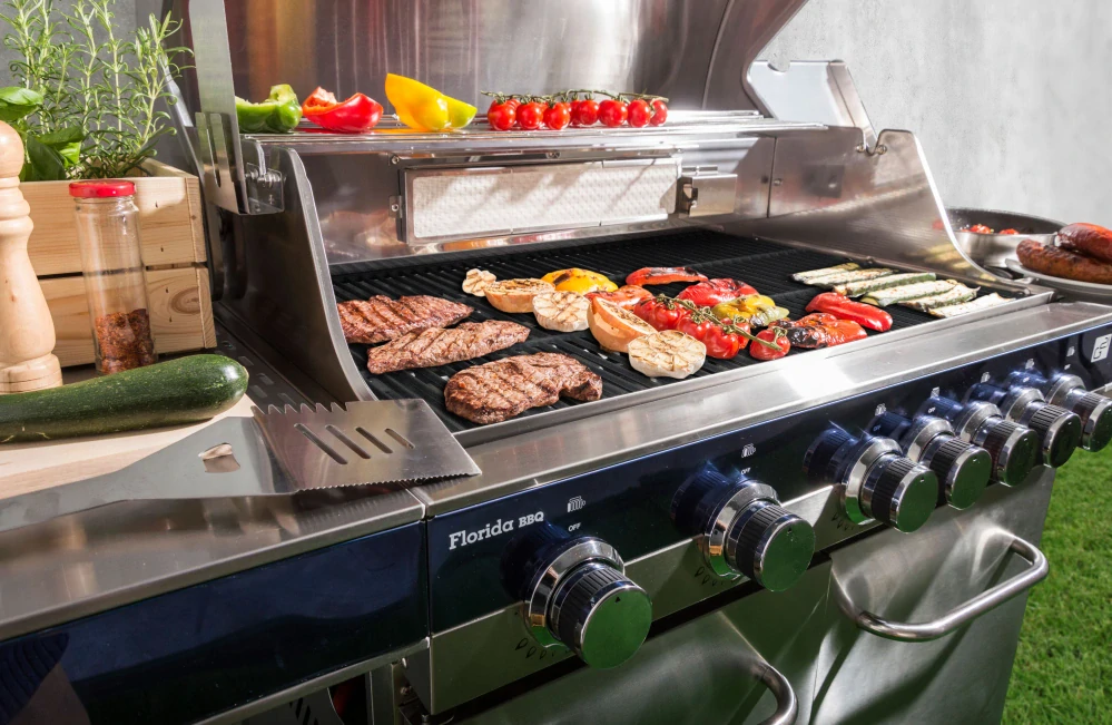 G21 Plynový gril Florida BBQ Premium line, 7 hořáků, infra 6390350, nerez, litinový rošt, jehla