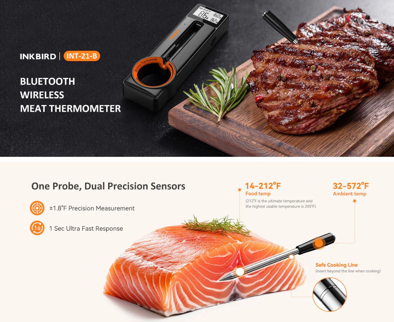 Inkbird BBQ bezdrátový Bluetooth 5.4, do 100m teploměr INT-21-B, vpichovací 2025