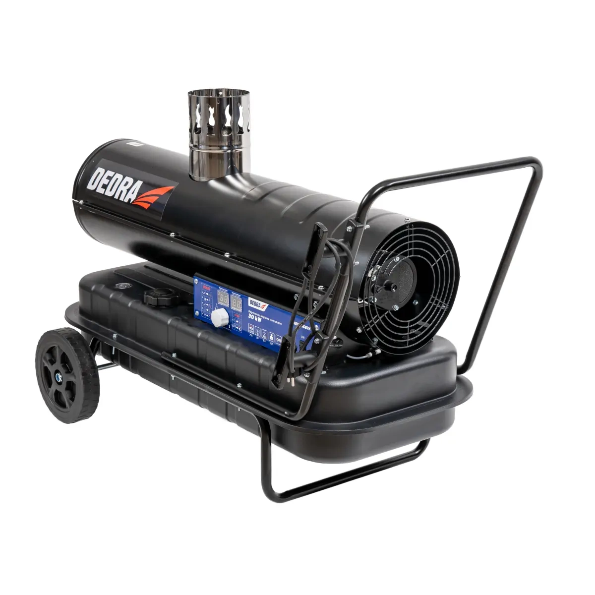 Dedra naftové topidlo 30 kW s vývodem spalin, termostat DED9955BTK, černé, vozík s kolečky