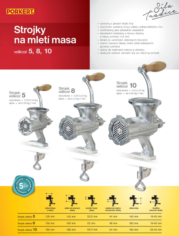 Porkert Mlýnek RKS 5 na maso, litinový 4,5 mm, kuchyňský, ruční 9805000