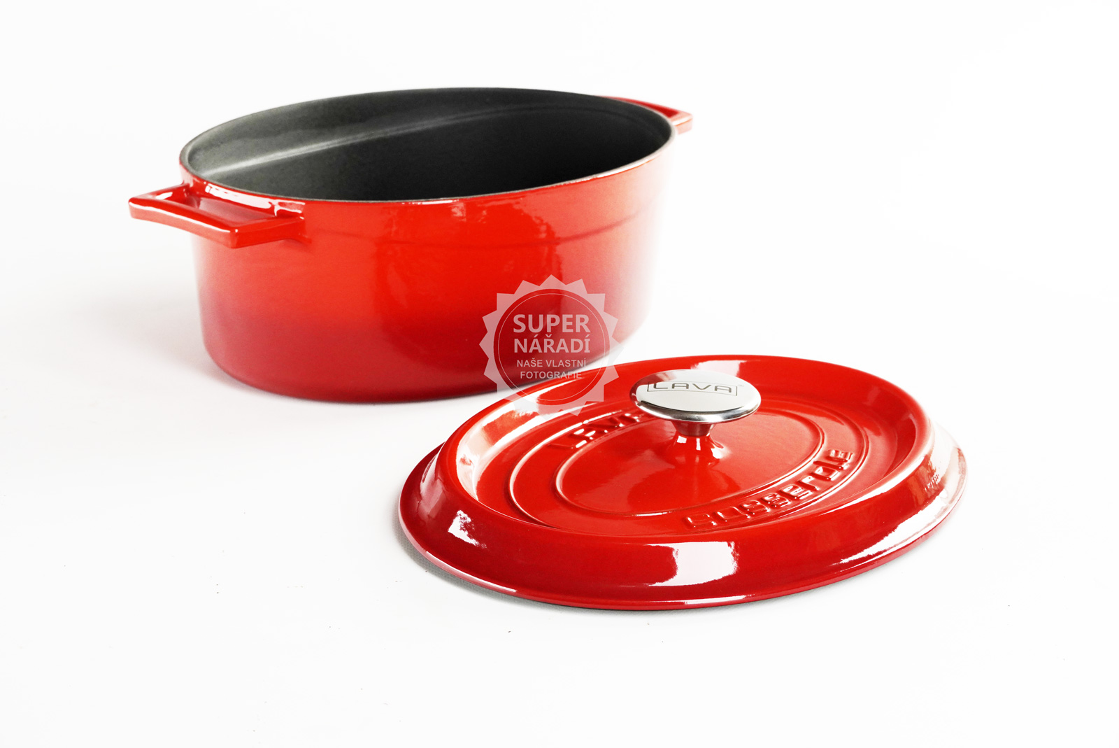 Litinový hrnec oválný 29 cm, smaltovaný, červený LAVA Metal LVOTC29K2R