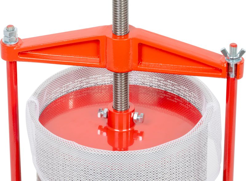 Strend Pro Mechanický kovový lis na ovoce a zeleninu s filtračním sáčkem (14 l), 234401 červený, nerezový válec