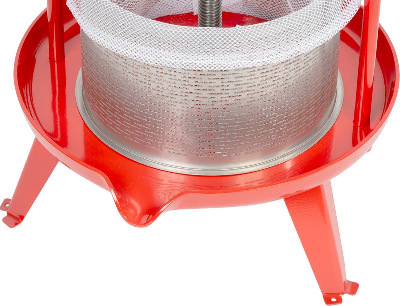 Strend Pro Mechanický kovový lis na ovoce a zeleninu s filtračním sáčkem (9 l), 234400 červený, nerezový válec