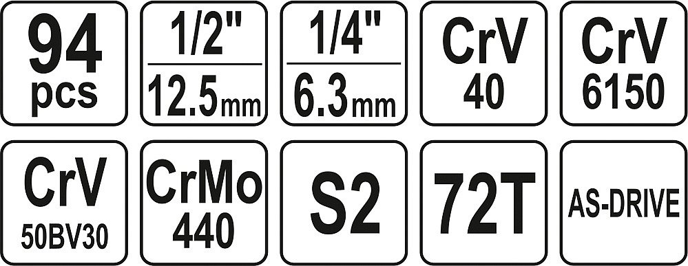 YATO Gola sada 1/2", 1/4" + příslušenství 94 ks YT-12681