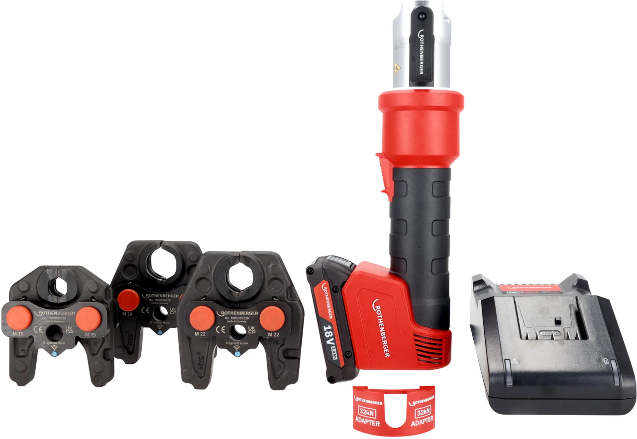 Rothenberger Lis na trubky ROMAX Nano SET 1x2Ah AMPShare + čelisti iJAW M 15-22-28, 32 kN do 110 mm, 1000005492 L-BoXX