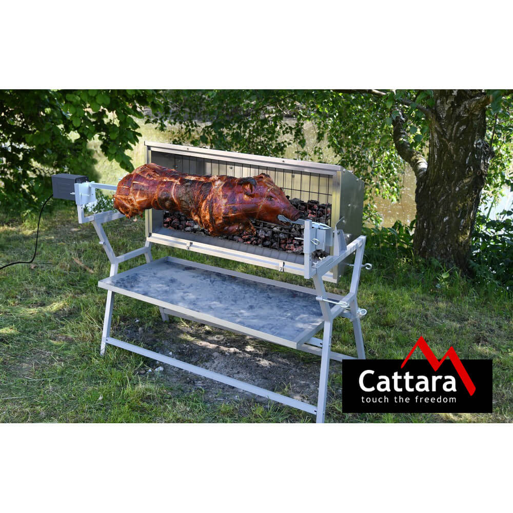 Gril Piglet na sele, kýtu s 230V rožněm Cattara 13049 na dřevěné uhlí, do max. 30 kg