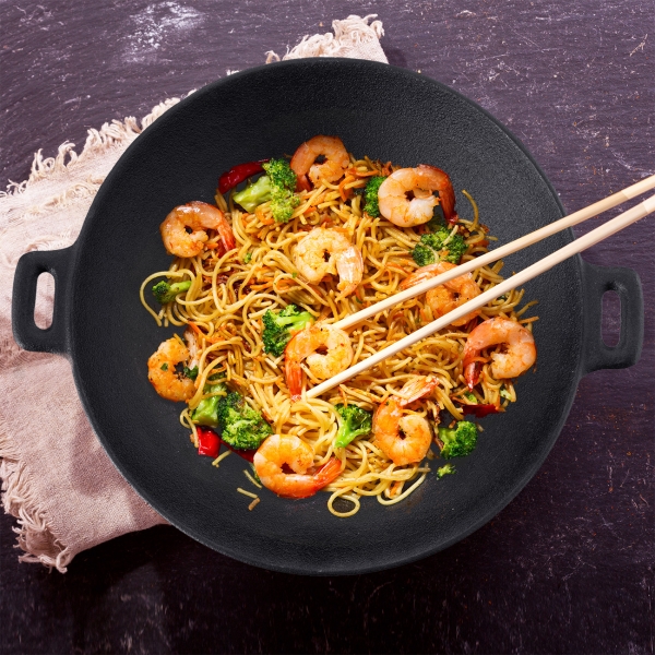 Orion pánev litina Wok 30 cm, 112989 masivní litinová pánvička