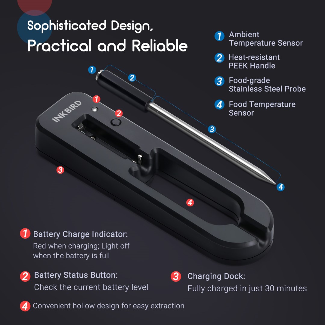 Bezdrátový teploměr 30m Bluetooth Inkbird BG-BT1W, sonda do masa