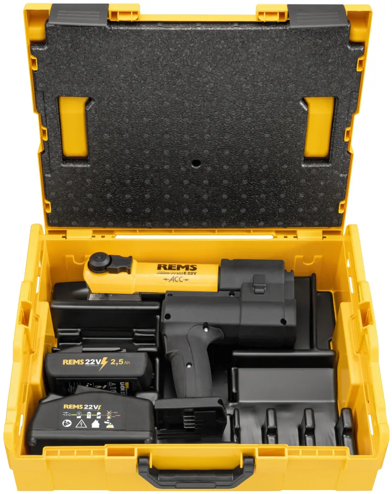 REMS Akku-Press E 22V ACC Basic-Pack 576017 L-Boxx lis na trubky 32 kN, nabíječka + 2,5Ah Aku