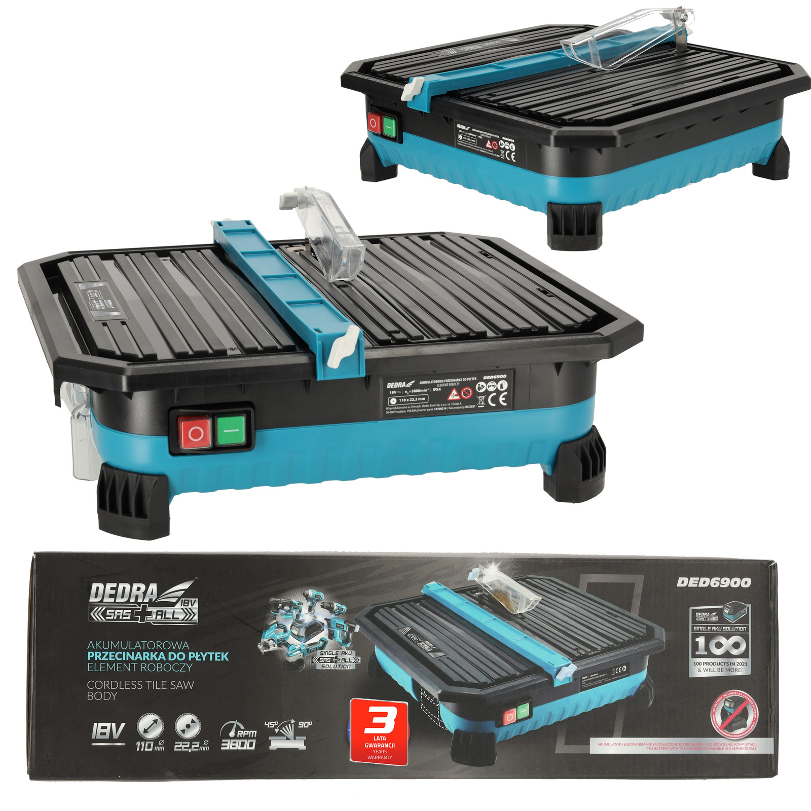 Dedra DED6900 Akumulátorová stolní řezačka obkladů SAS+ALL 18V, kotouč 110 mm, do 24 mm