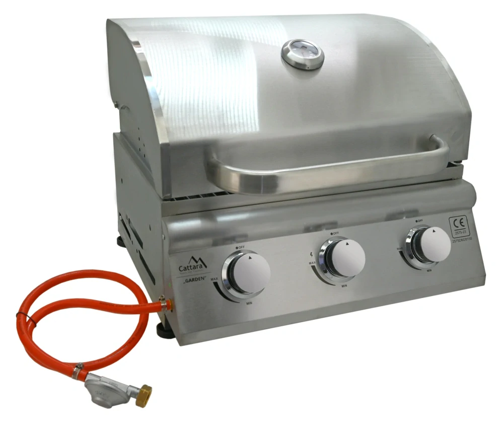 Cattara gril plynový Garden stolní 9,6 kW, nerezový 14100, 3 hořáky s víkem, polo-vestavný
