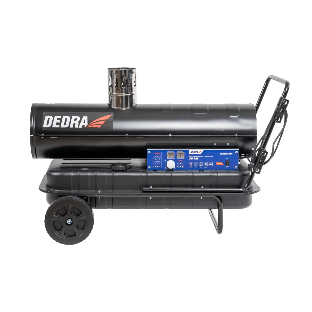 Dedra naftové topidlo 30 kW s vývodem spalin, termostat DED9955BTK, černé, vozík s kolečky